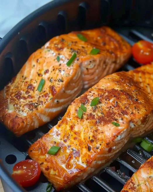 Air Fryer Salmon 2 Perfectly cooked air fryer salmon fillet with seasonings