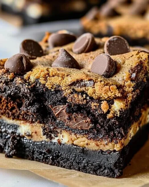 Deliciously decadent slutty brownies stacked on a plate