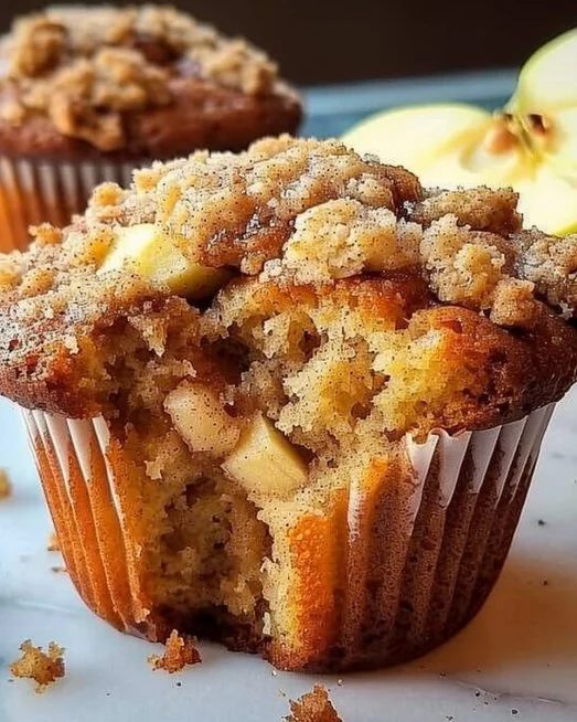 Apple Cinnamon Streusel Muffins 2 Freshly baked Apple Cinnamon Streusel Muffins with a crispy topping.