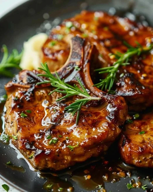 Brown Sugar Pork Chops 2 Brown Sugar Pork Chops with juicy glaze and sides