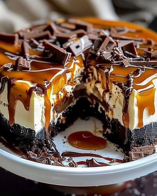 Caramel Brownie Cheesecake 2 Delicious Caramel Brownie Cheesecake topped with caramel drizzle