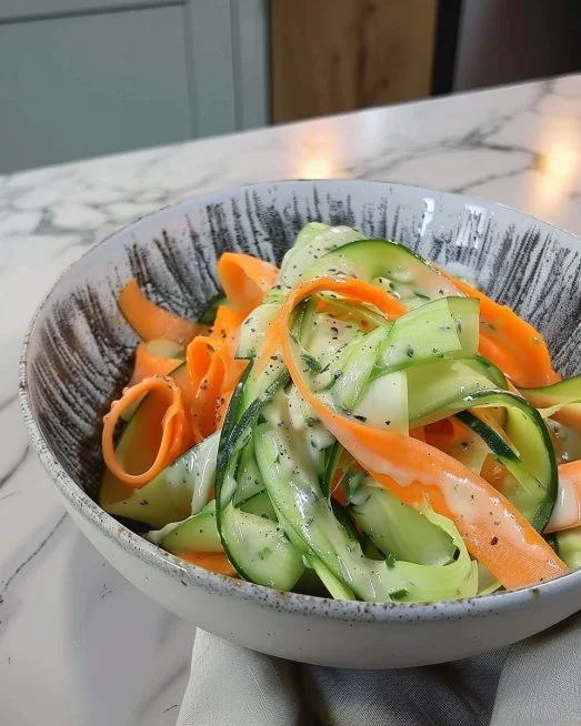 Delicious Carrot and Cucumber Ribbon Salad served in a bowl