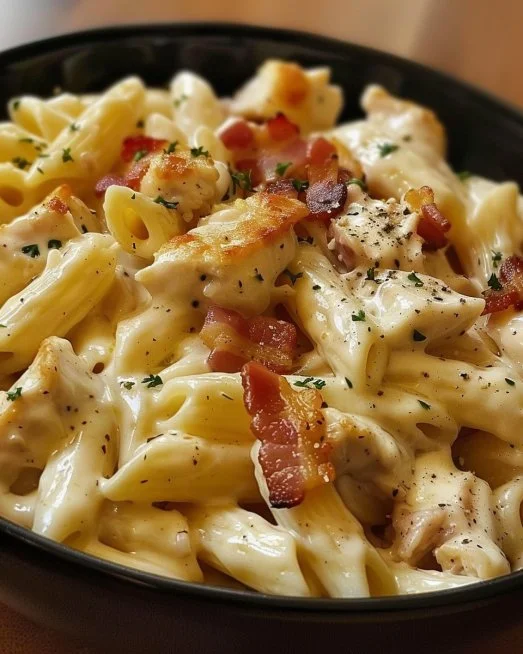 Chicken Bacon Ranch Pasta 2 Delicious Chicken Bacon Ranch Pasta with creamy sauce and crispy bacon