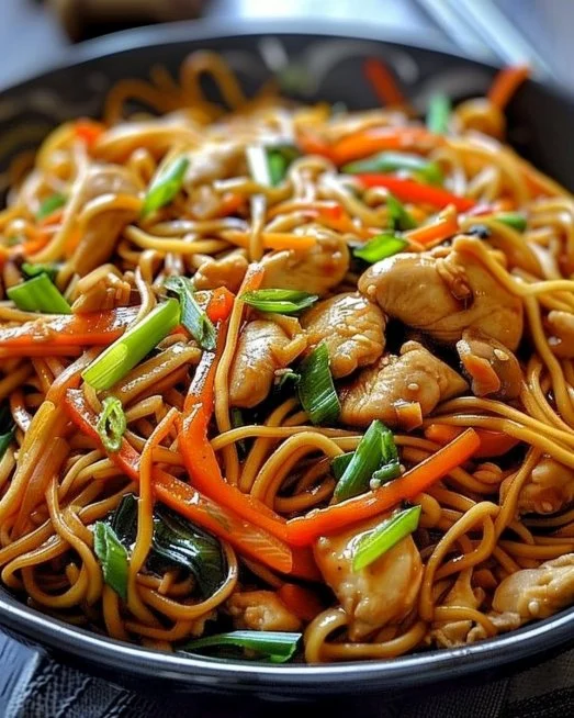 Delicious Chicken Lo Mein stir-fried with vegetables and noodles