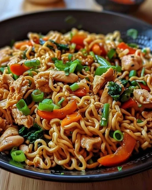Chicken Ramen Stir Fry 2 Chicken ramen stir fry with fresh vegetables and tender chicken