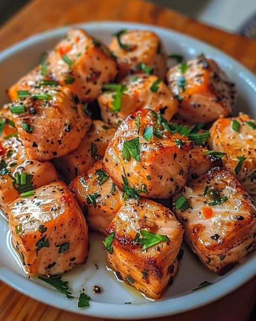 Crispy Bang Bang Salmon Bites 2 Crispy Bang Bang Salmon bites served on a plate with dipping sauce