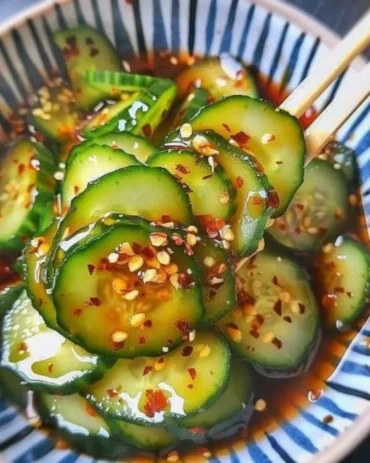 Easy Asian Cucumber Salad with fresh vegetables and dressing