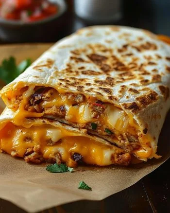 Grilled Cheese Burrito 2 Delicious grilled cheese burrito with melted cheese and crispy exterior