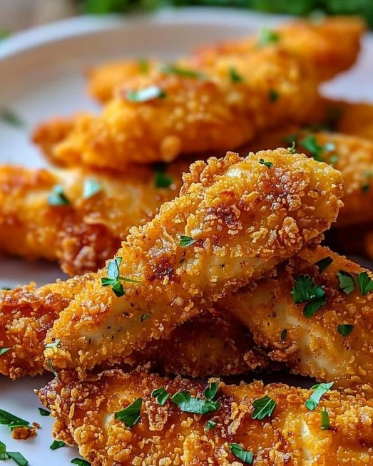 Homemade baked chicken tenders with a crispy coating and juicy inside