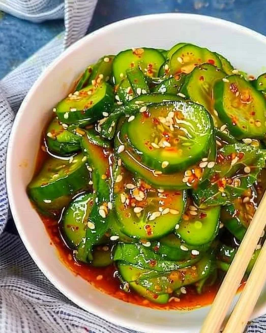 Korean Cucumber Salad - Simple Asian Cucumber Recipes for Breakfast 2 Korean Cucumber Salad served in a bowl with fresh ingredients
