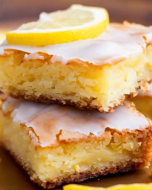 Delicious lemon brownies with a bright yellow lemon glaze and zest topping