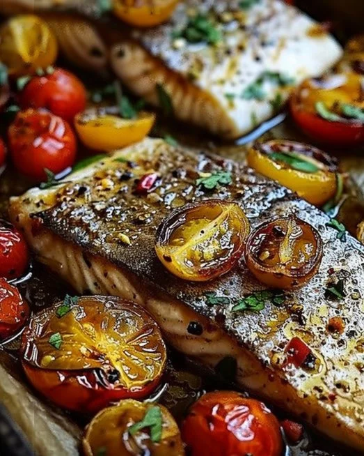 Mediterranean Baked Fish 2 Mediterranean baked fish garnished with herbs and lemon