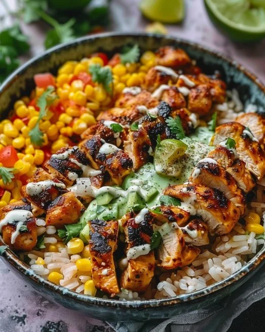 Mexican Street Corn Chicken Rice Bowl 2 Delicious Mexican Street Corn Chicken Rice Bowl with grilled chicken and corn