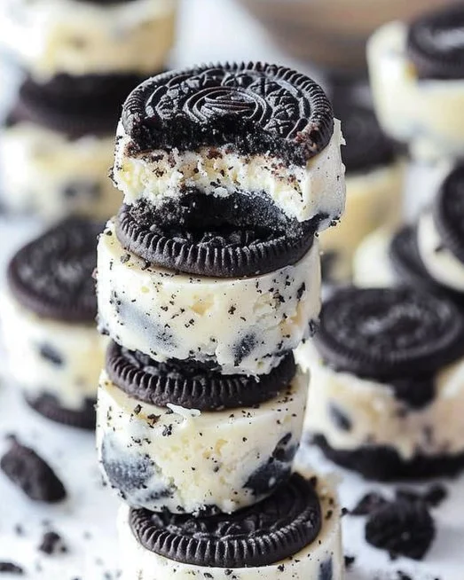 Oreo Cheesecake Bites 2 Oreo Cheesecake Bites with a crumbly crust and creamy filling