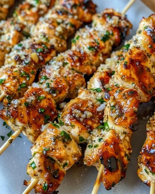 Ranch Garlic Parmesan Chicken Skewers 2 Ranch Garlic Parmesan Chicken Skewers grilled to perfection, showcasing a savory dish.