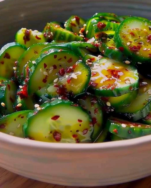Spicy Asian Cucumber Salad with vibrant vegetables and dressing