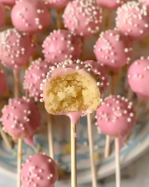 Starbucks copycat birthday cake pops ready to enjoy.