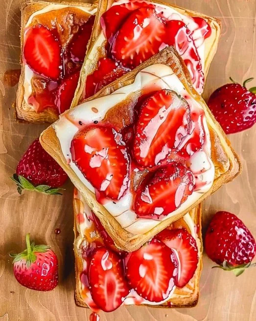 Freshly baked Strawberry Danish pastry with vibrant strawberries on top