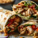 Delicious Thai Peanut Chicken Wraps filled with chicken and vibrant veggies
