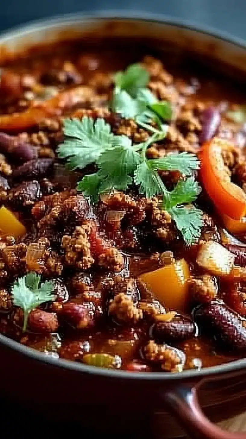 Best Ground Beef Stovetop Chili 2 Delicious stovetop ground beef chili served in a bowl