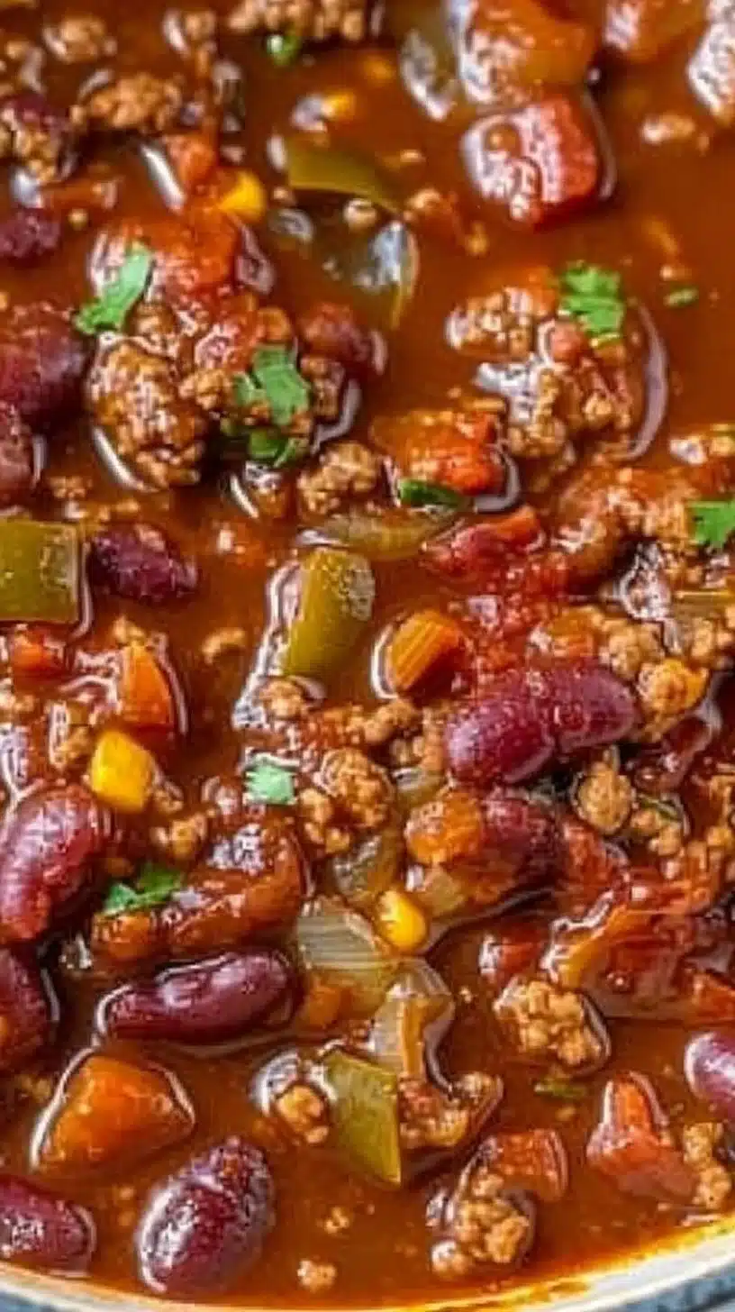 Easy Chili 2 Bowl of easy chili topped with cheese and herbs