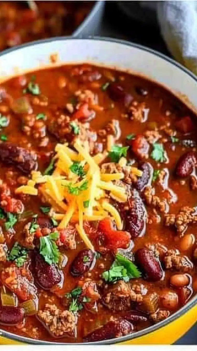 Homemade chili recipe with hearty beans in a bowl