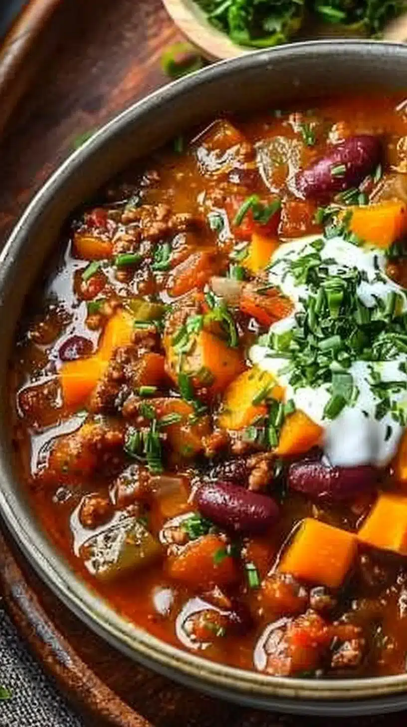 Pumpkin Chili 2 Bowl of delicious Pumpkin Chili topped with cilantro and pumpkin seeds