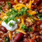 Delicious stovetop ground beef chili prepared in one hour.