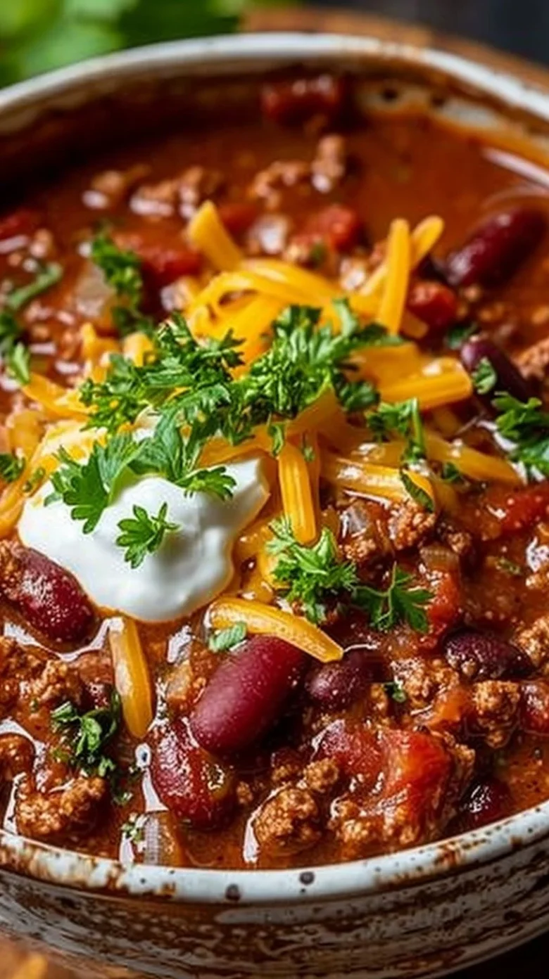 Delicious stovetop ground beef chili prepared in one hour.