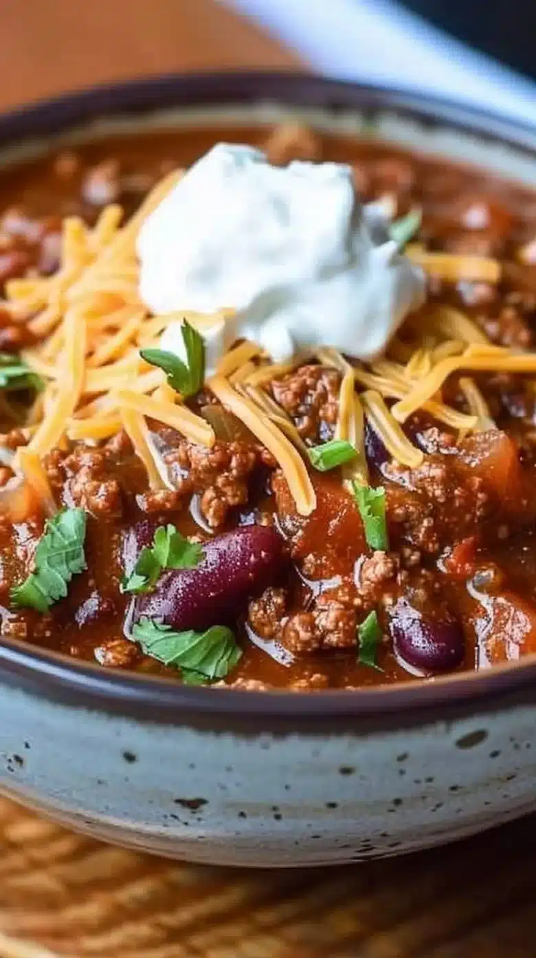 Bowl of Texas Roadhouse Chili topped with cheese and jalapeños