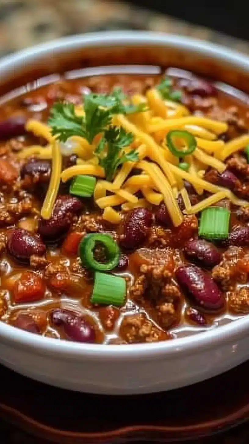 The Best Homemade Chili 2 Bowl of delicious homemade chili garnished with fresh herbs