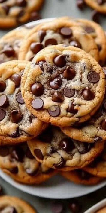 Freshly baked American cookies with chocolate chips on a cooling rack.