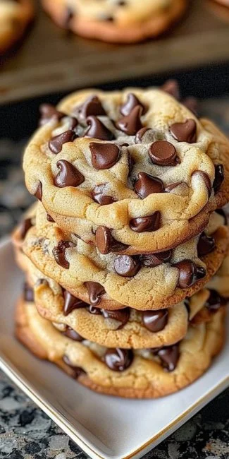 Award Winning Soft Chocolate Chip Cookies 3 Delicious award winning soft chocolate chip cookies on a plate.