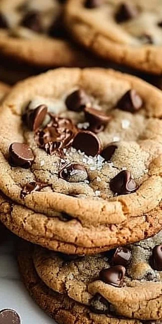 Bakery Style Chocolate Chip Cookies 3 Bakery style chocolate chip cookies with melted chocolate and a golden brown finish.