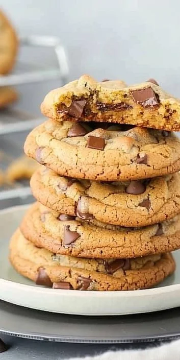 Thick chocolate chip cookies fresh out of the oven