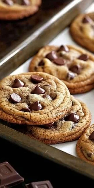 Best Chocolate Chip Cookies 3 Delicious homemade chocolate chip cookies on a plate.