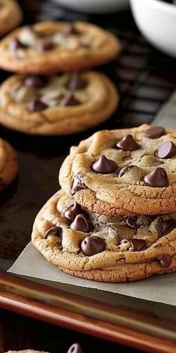 Best Chocolate Chip Cookies 3 Freshly baked best chocolate chip cookies on a cooling rack.