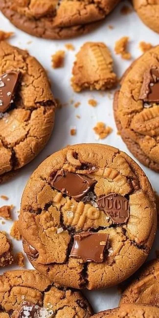 Freshly baked Biscoff butter cookies on a rustic wooden table