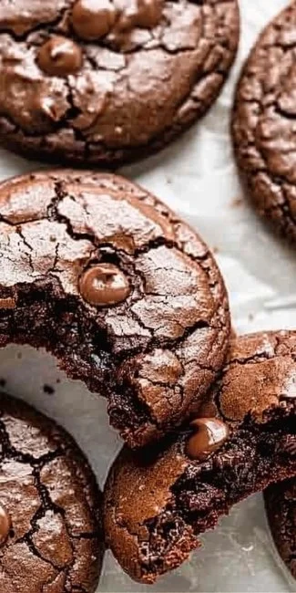 Chewy brownie cookies with chocolate chunks on a white plate