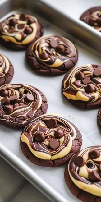 Chewy Marble Chocolate Cookies 3 Chewy marble chocolate cookies with rich chocolate and vanilla swirls