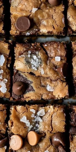 Chocolate Chip Cookie Brownies (Brookies) 3 Delicious chocolate chip cookie brownies on a plate.