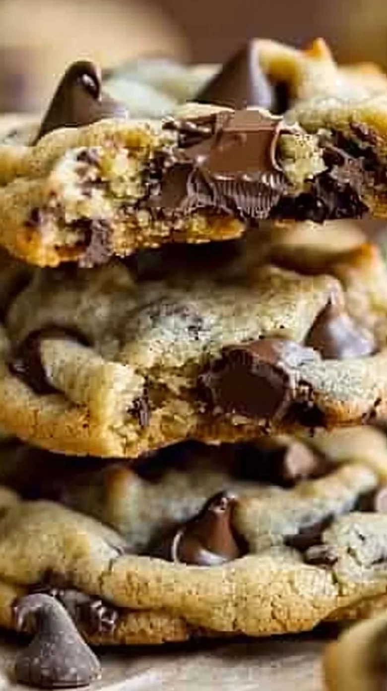 Freshly baked chocolate chip cookies on a cooling rack