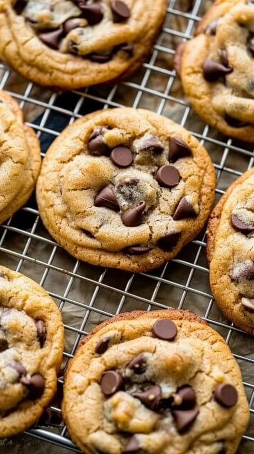 Chocolate Chip Cookies 3 Freshly baked Chocolate Chip Cookies on a cooling rack