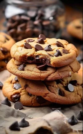 Freshly baked chocolate chip cookies on a cooling rack