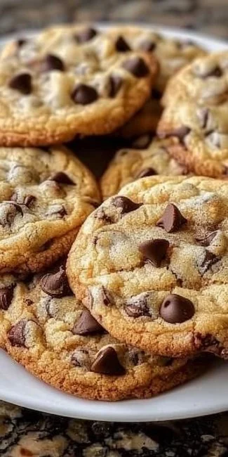 Freshly baked chocolate chip cookies on a cooling rack