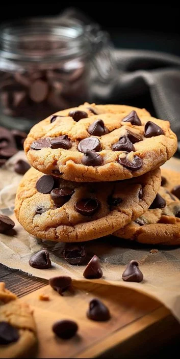 Freshly baked chocolate chip cookies on a cooling rack