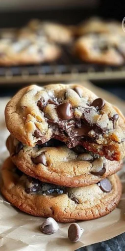 Freshly baked chocolate chip cookies on a cooling rack