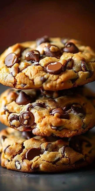 Chocolate Chip Walnut Cookies 3 Freshly baked chocolate chip walnut cookies stacked on a plate