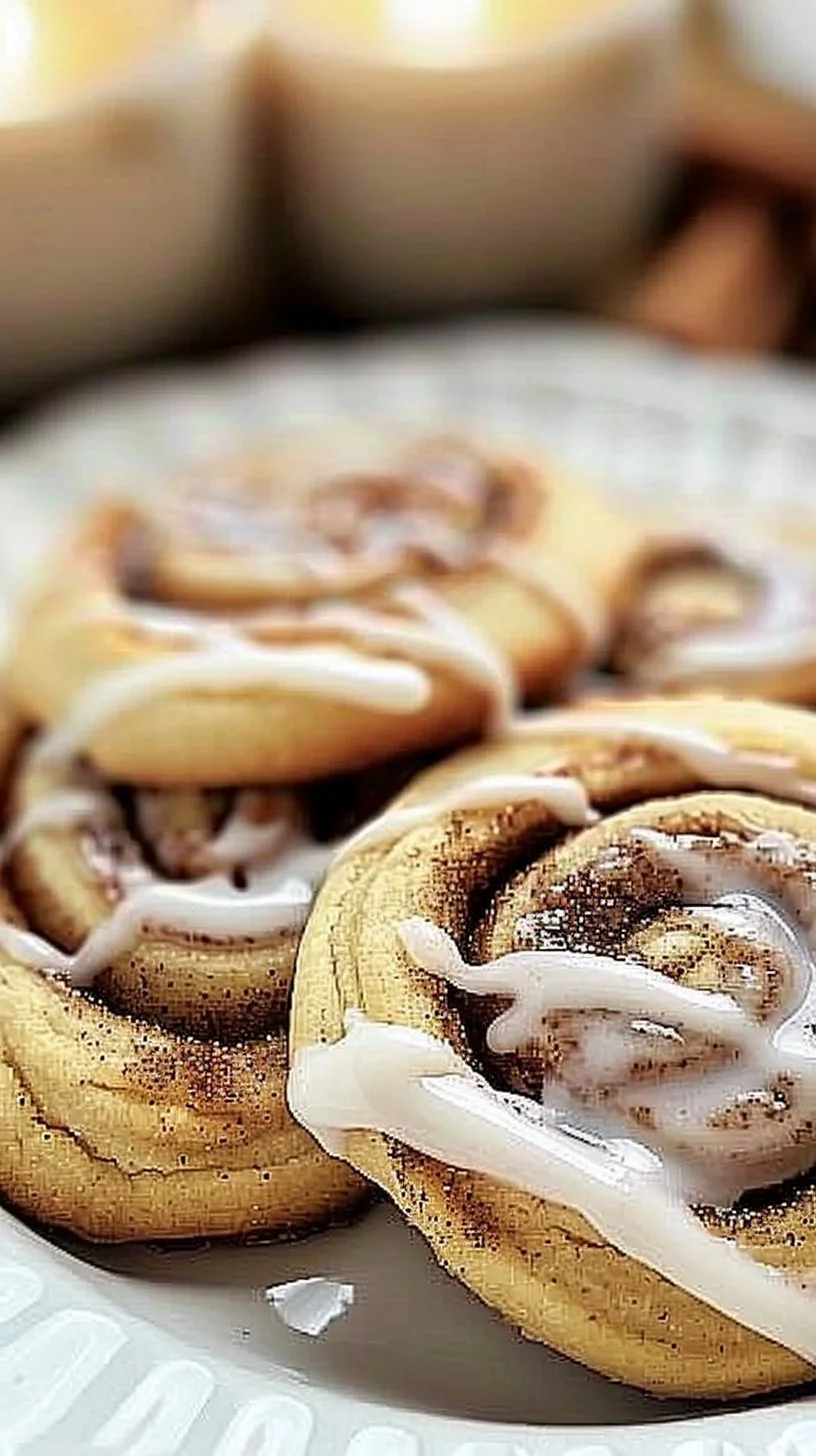 Cinnamon Roll Cookies 3 Freshly baked cinnamon roll cookies with icing on top