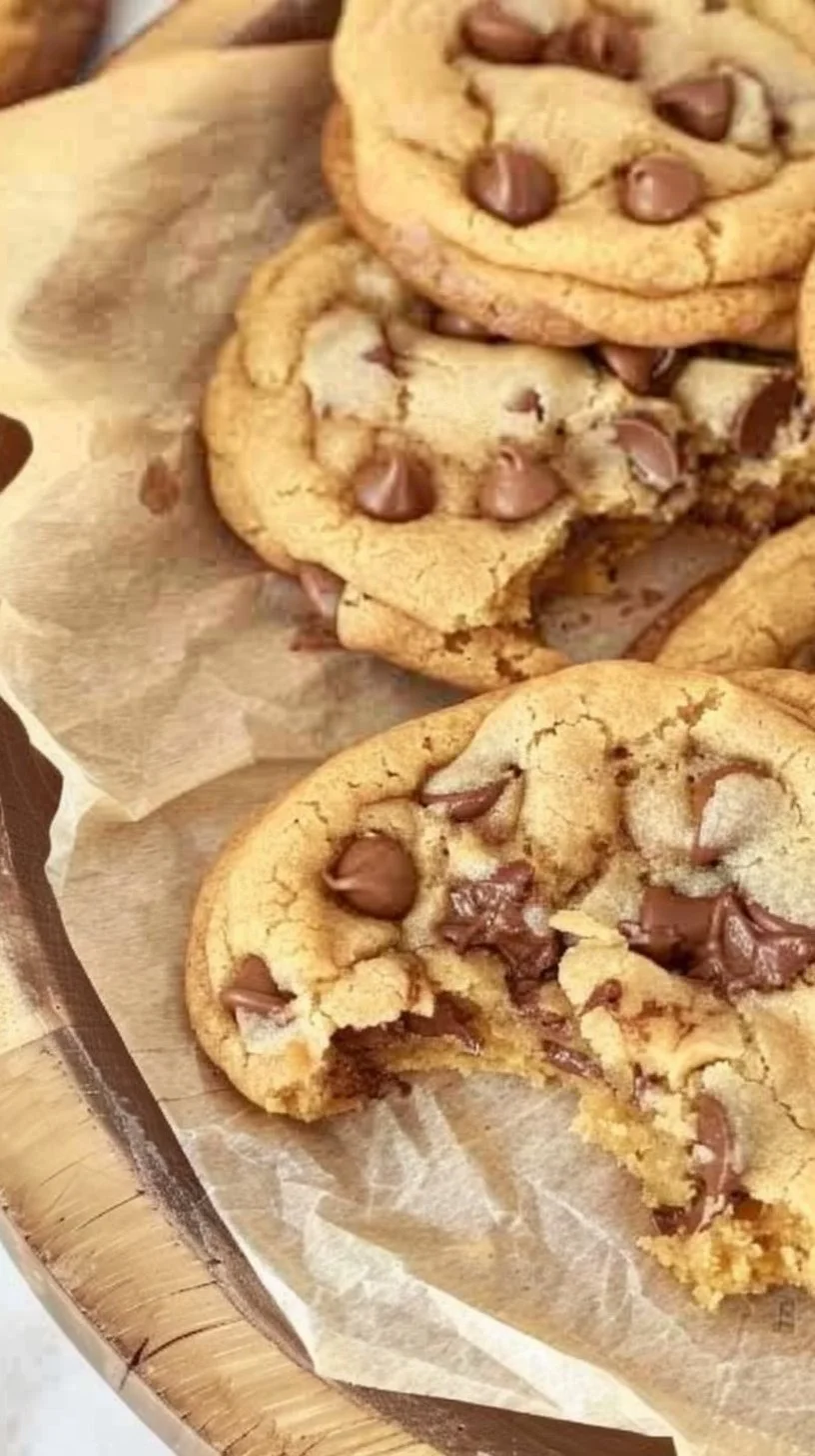 Crumbl Chocolate Chip Cookie Recipe (Copycat) 3 Homemade Crumbl chocolate chip cookies on a plate, freshly baked